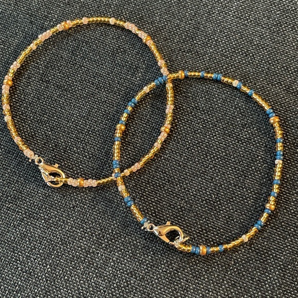dainty blue & gold and pink & gold bracelet set - Picture 1 of 2